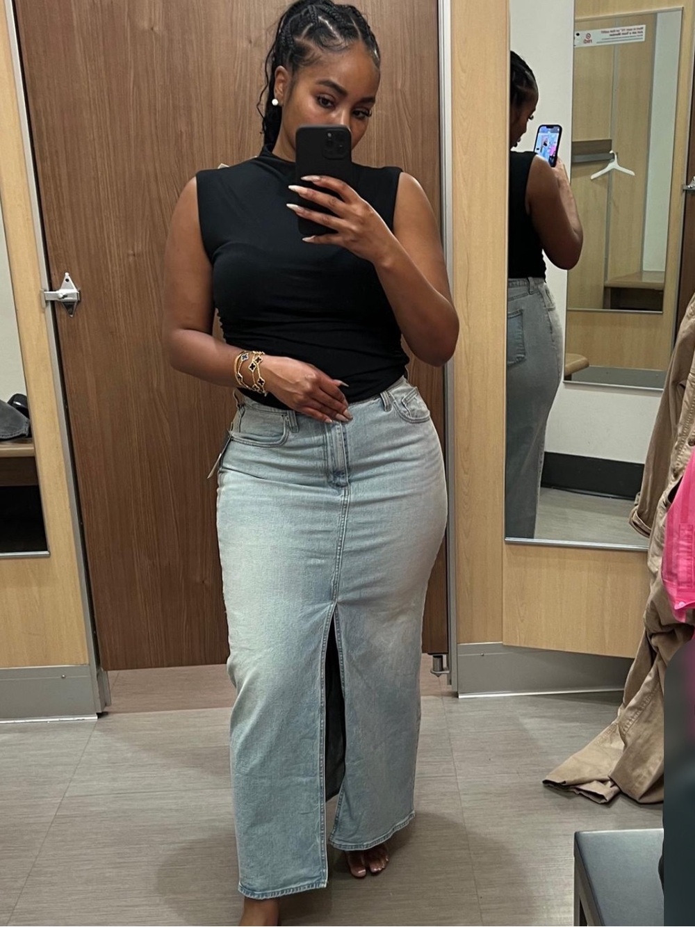 Universal Thread Light Blue Denim Maxi Skirt with Front Slit